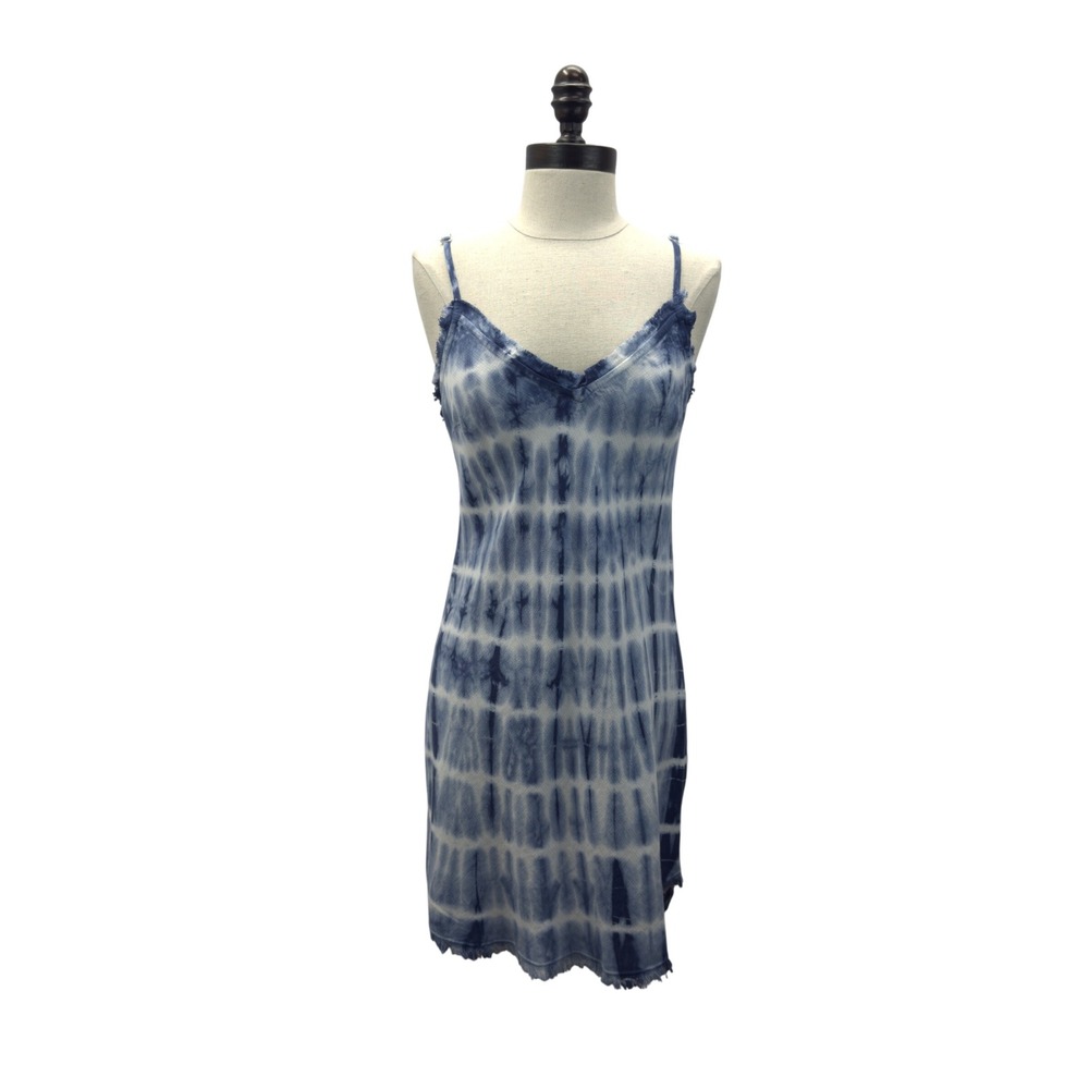 Bella Dahl Slip Dress Women's XS Blue Tie Dye Frayed Tencel Midi